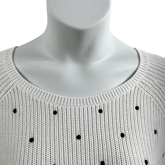 Talbots XL Womens 100% Pima Cotton White Black Polka Dot Ribbed PullOver Sweater - Picture 4 of 15